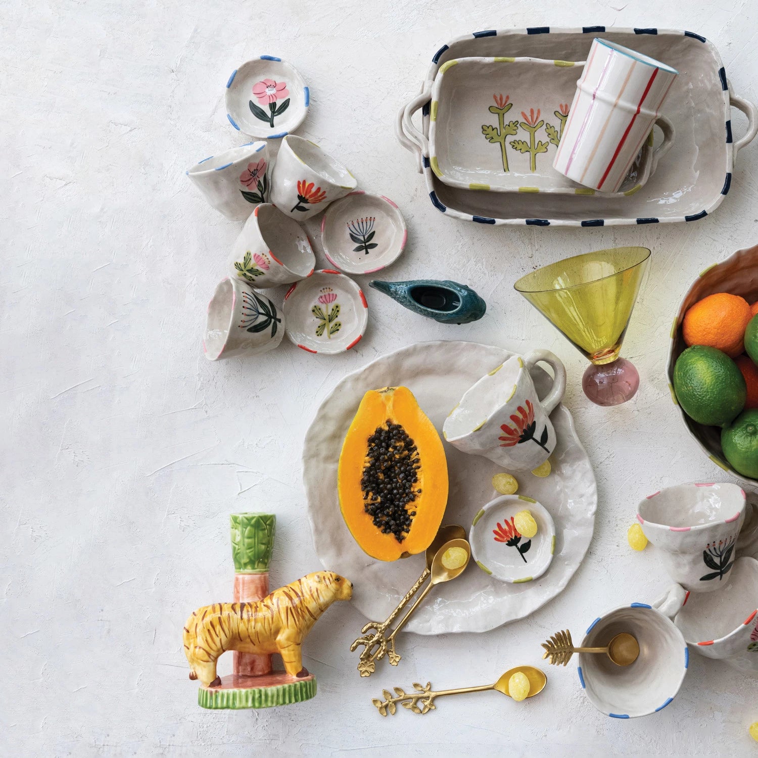 Artisan Floral Stoneware Dish