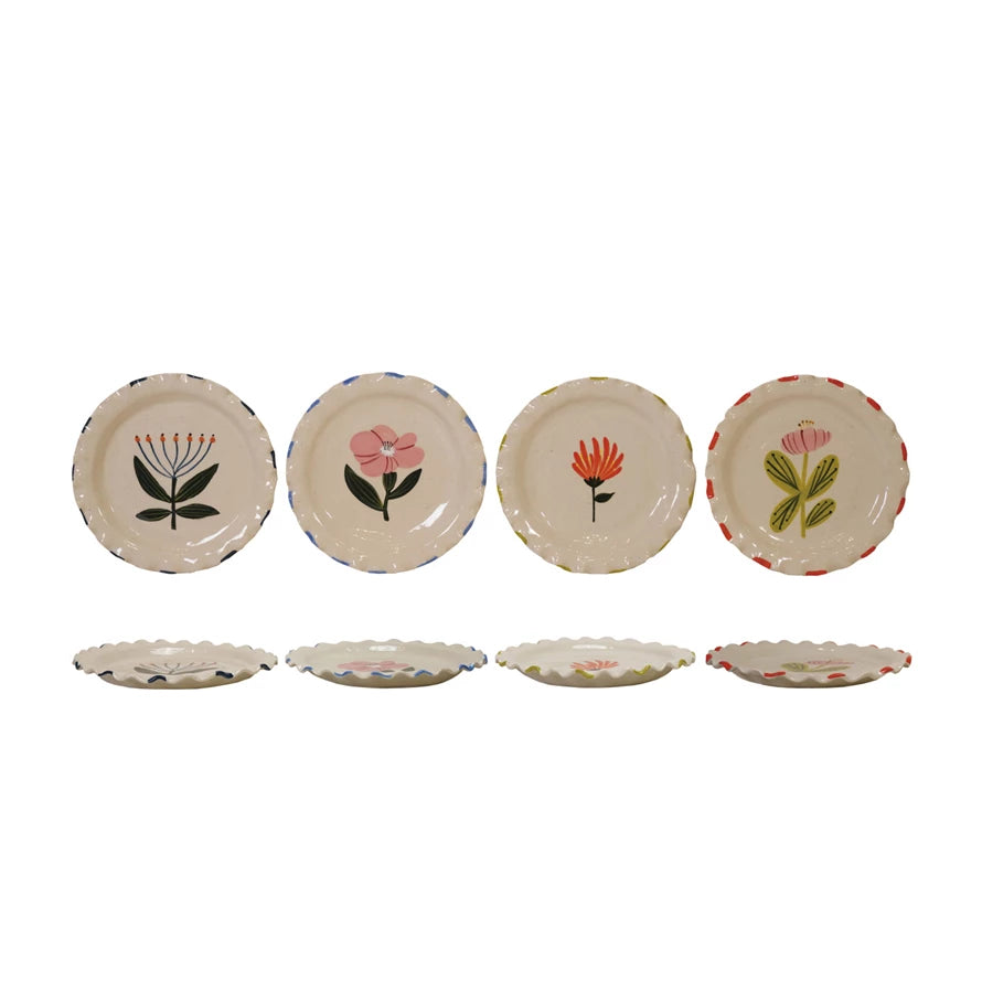 Floral Ruffle Edge Hand-Painted Stoneware Plate