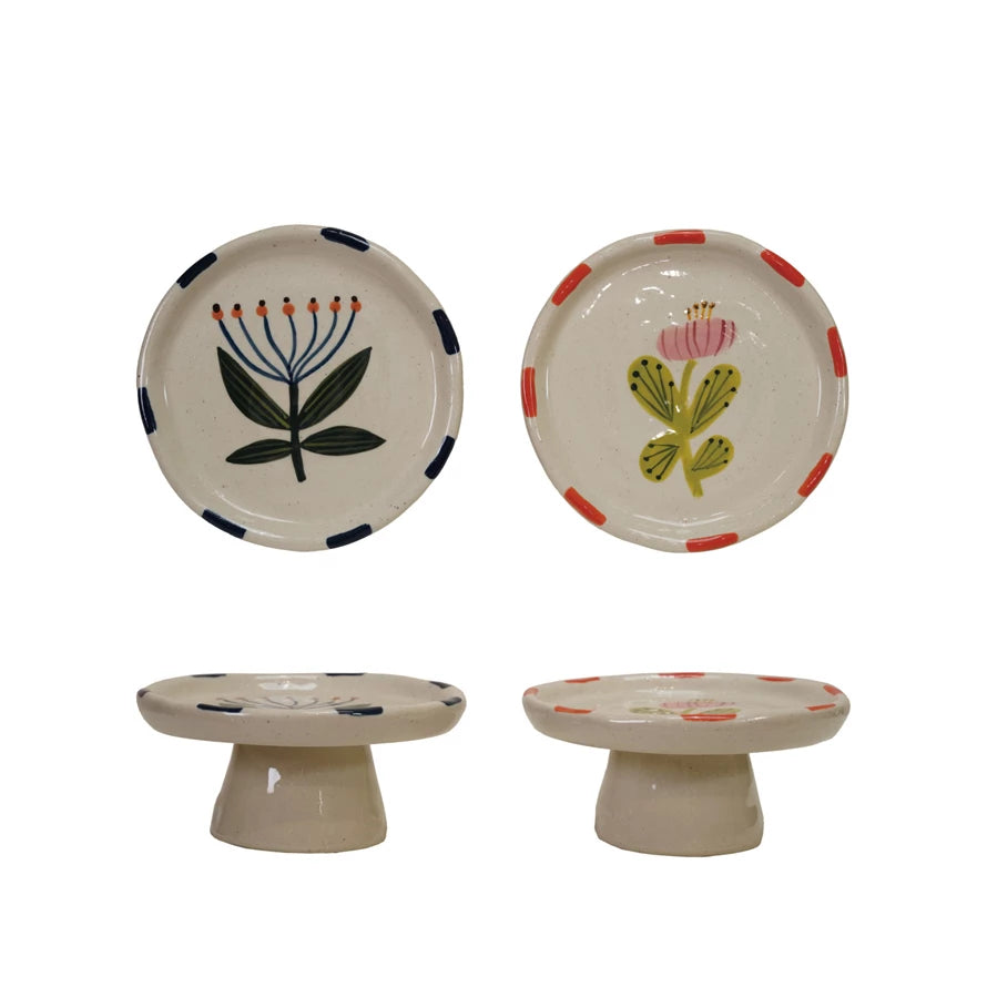 Floral Mini Stoneware Pedestal