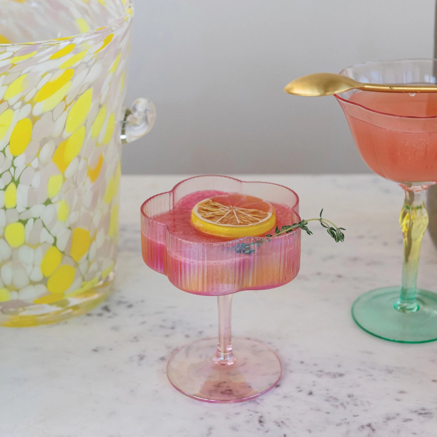 Pink Floral Shaped Coupe Glass