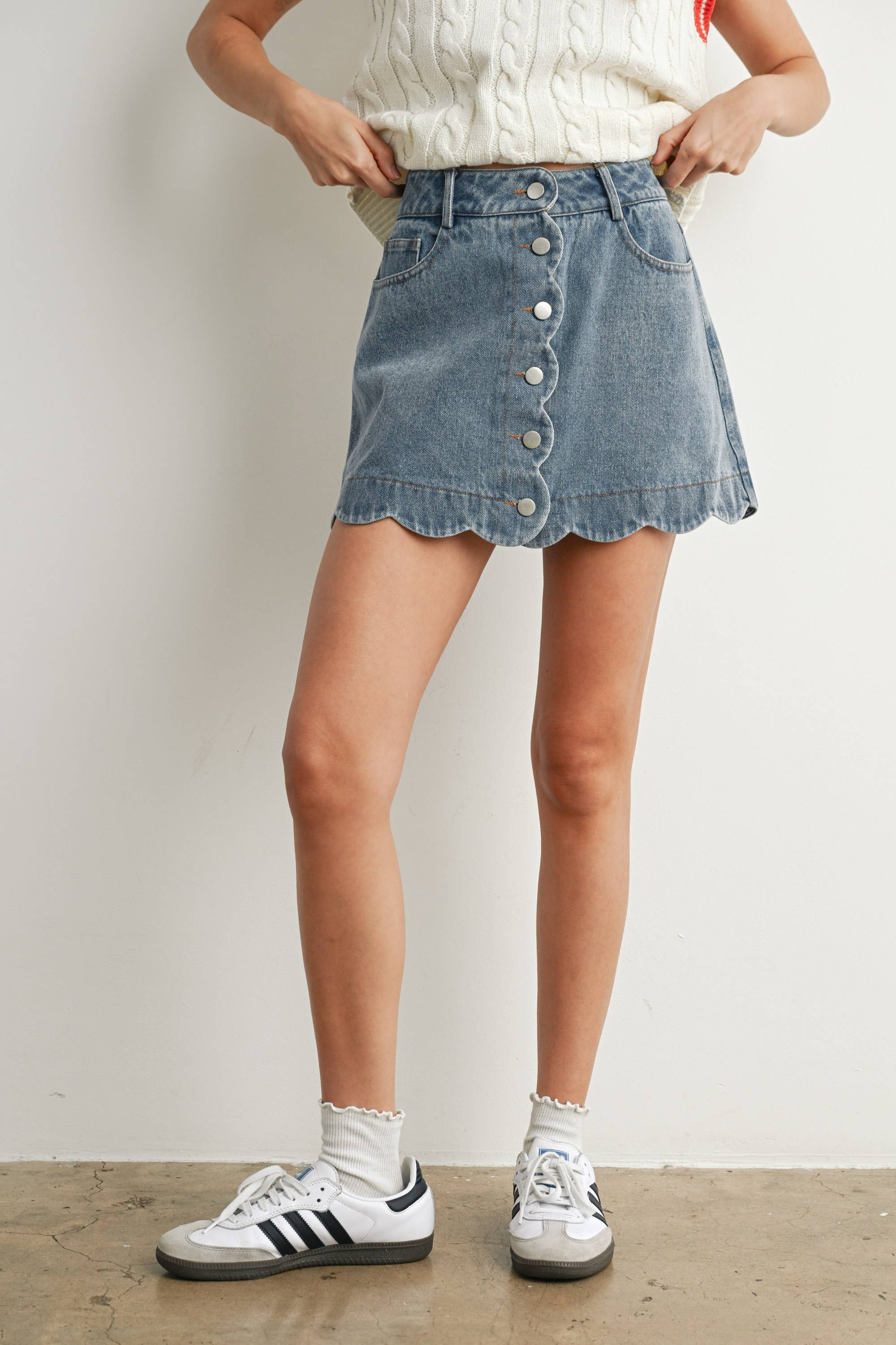 First Pick Scallop Denim Skirt
