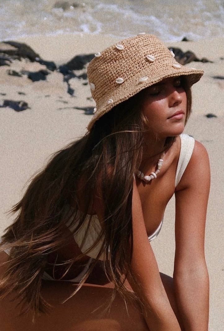 Puka Shell Raffia Bucket Hat