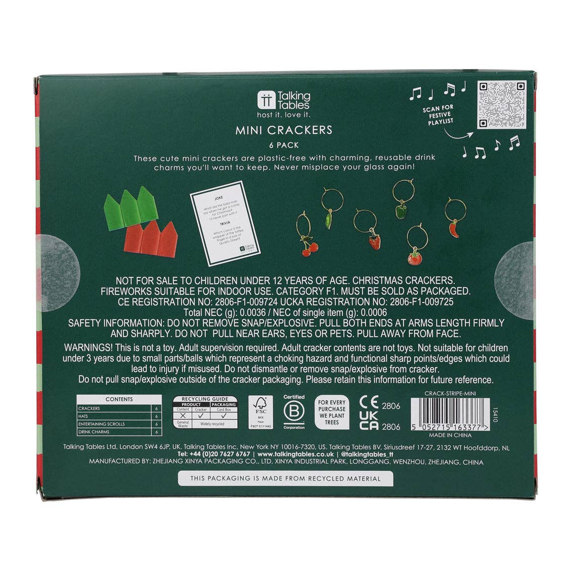 Back of mini crackers 6 pack box with barcode and safety information