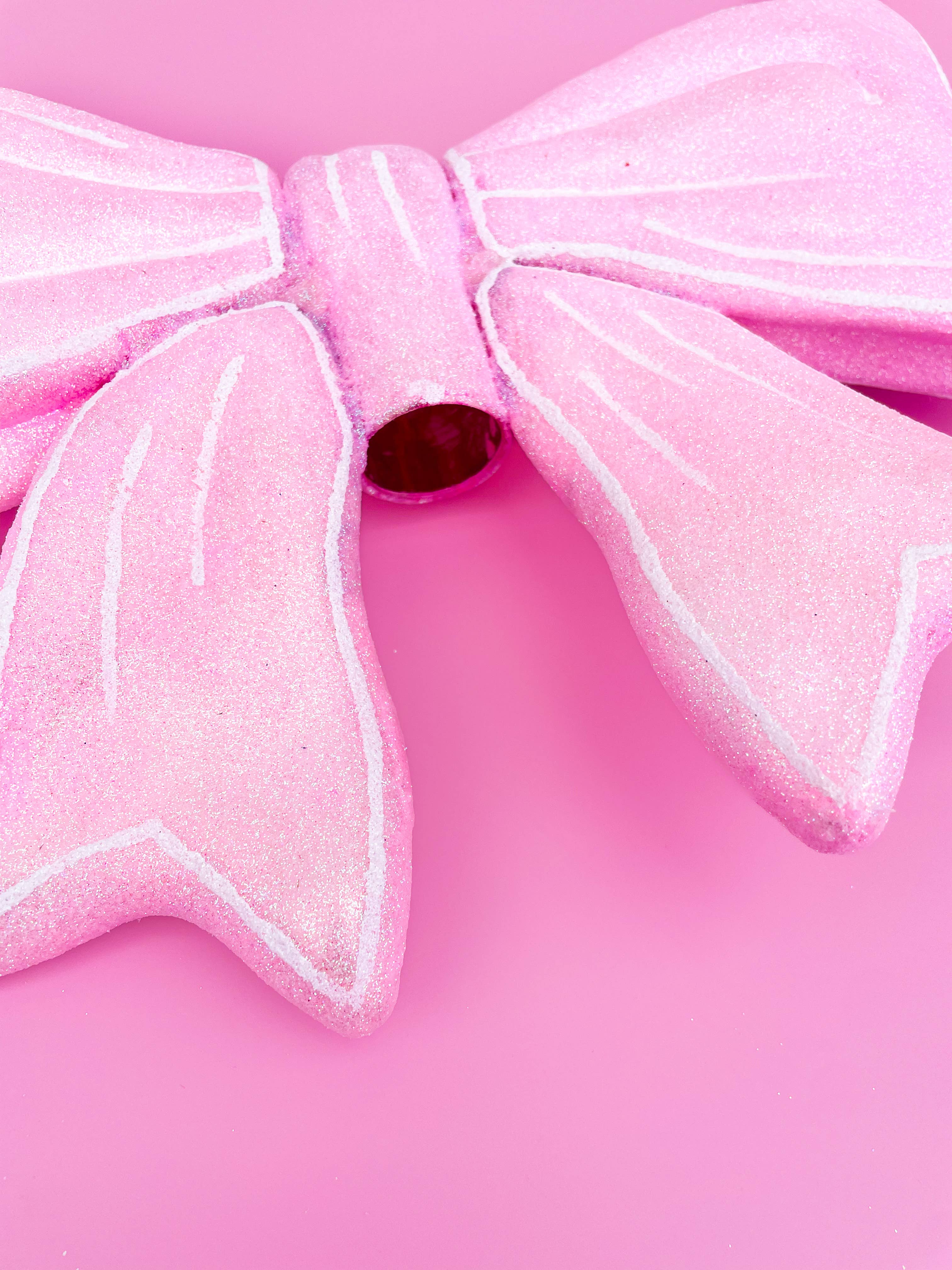 Pink Glitter Bow Christmas Tree Topper 