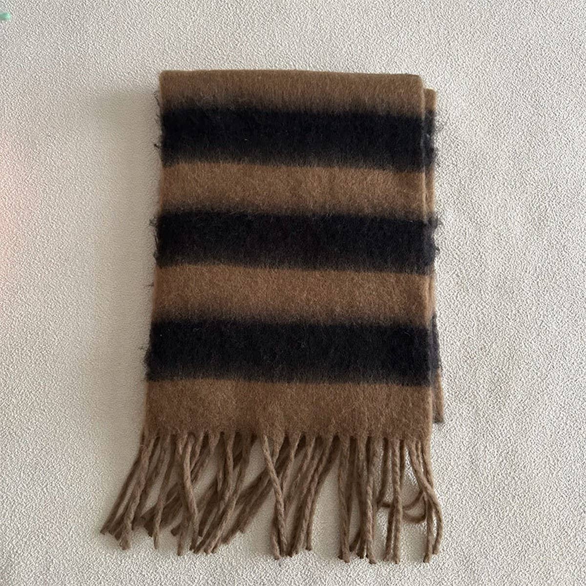 Chunky Striped Scarf - Brown + Black
