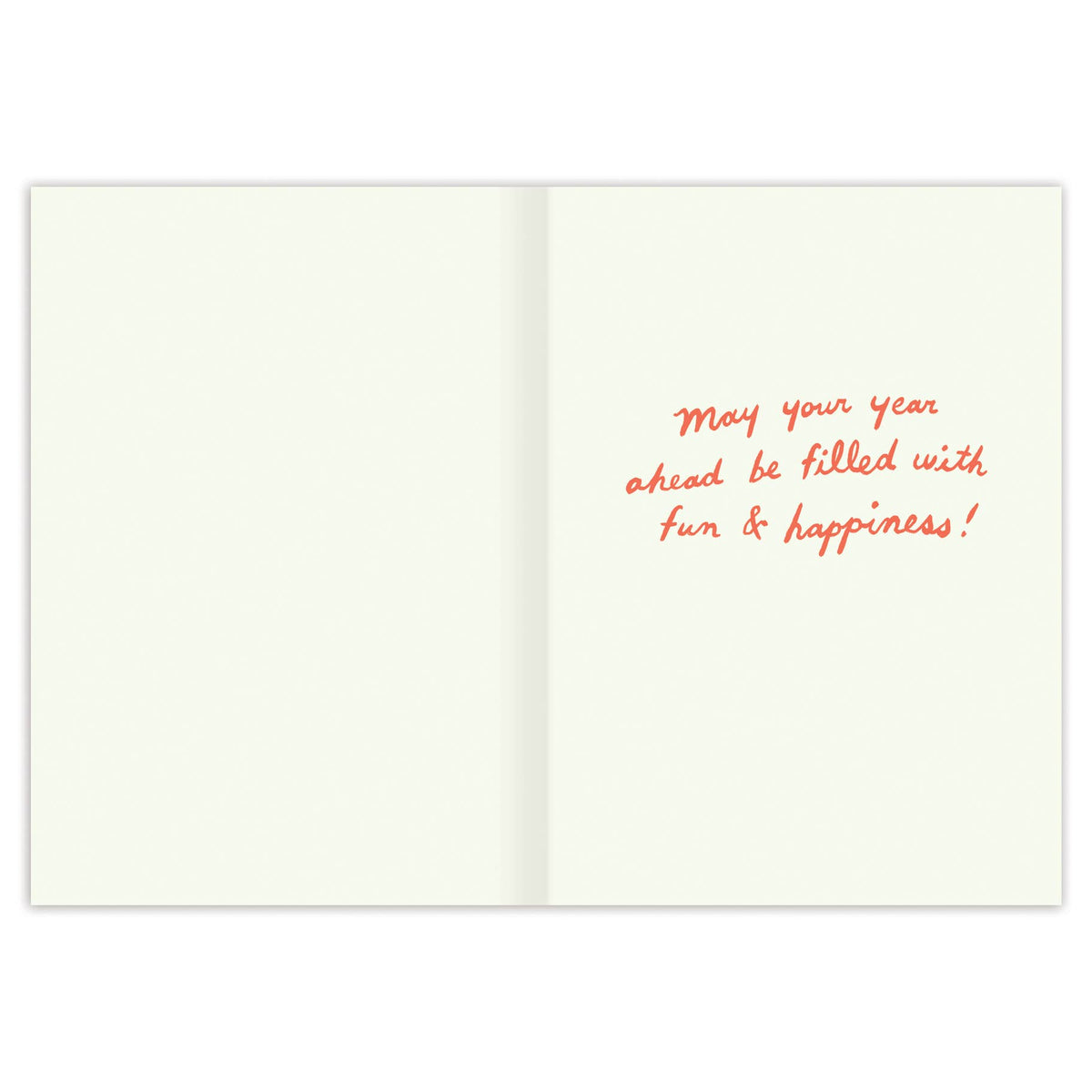 Birthday card inside with red cursive message on off-white background