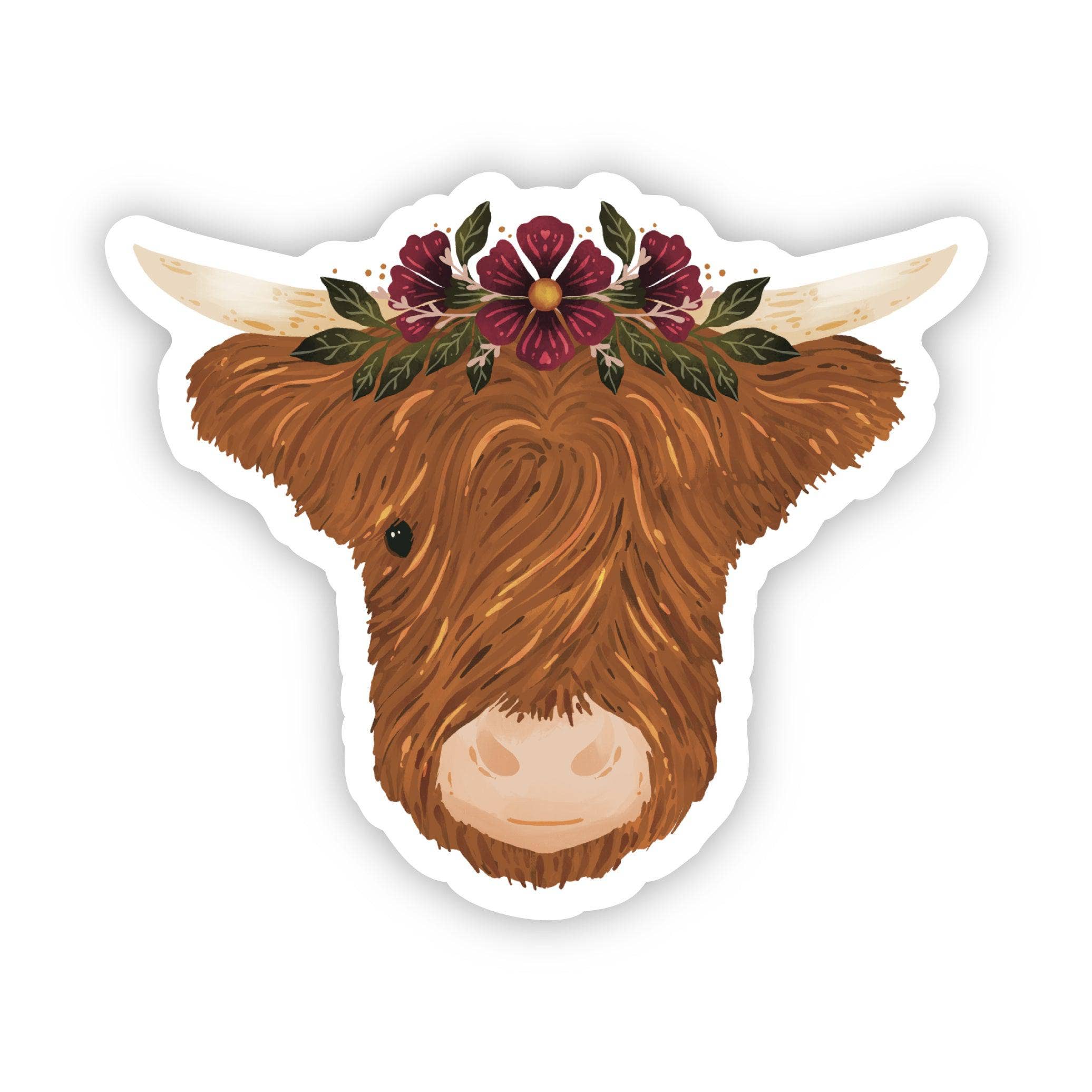 Highland Cow Flower Crown Sticker