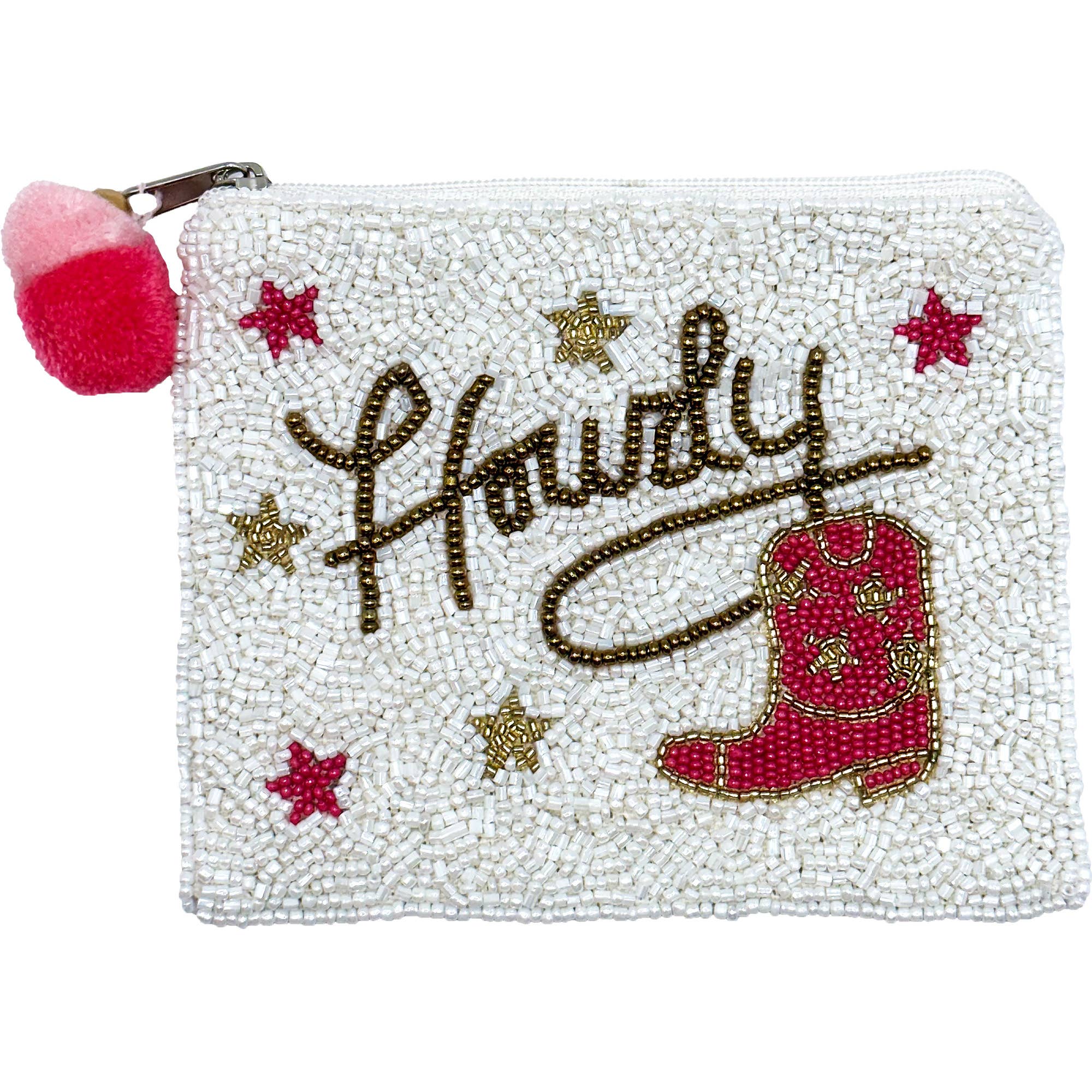 Howdy Pink Boot Beaded Coin Pouch