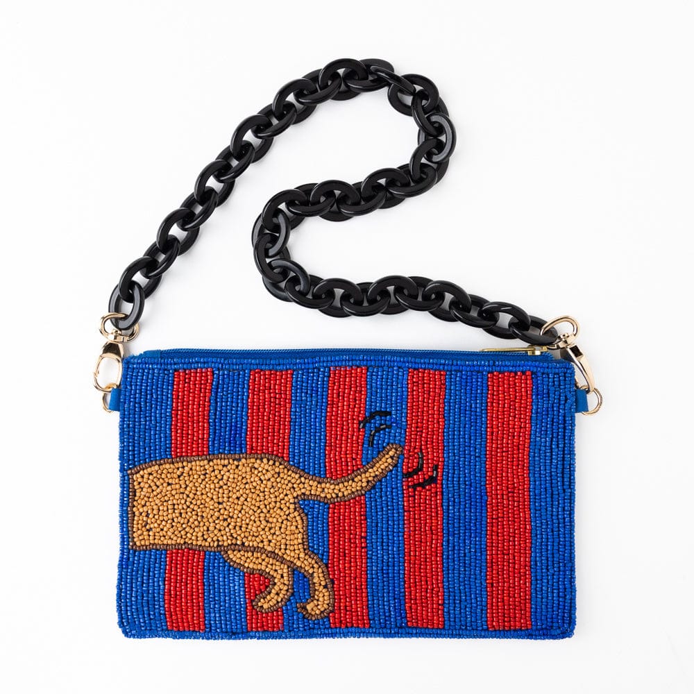 Elenor Striped Beaded Dachshund Bag