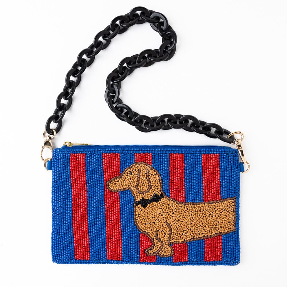 Elenor Striped Beaded Dachshund Bag