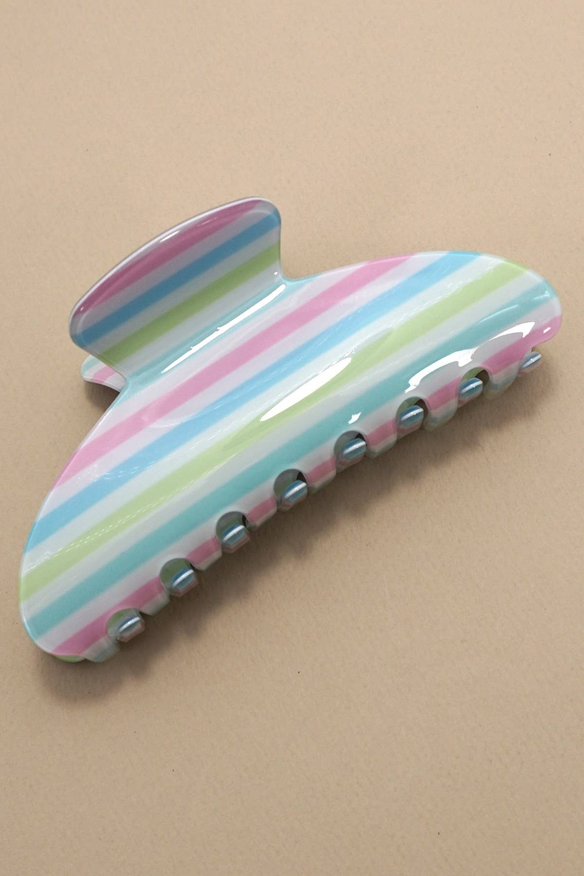 Jumbo Stripe Plaid Oval Hair Claw Clips