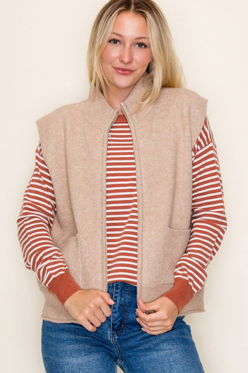 Coffee Run Zip Up Sweater Vest