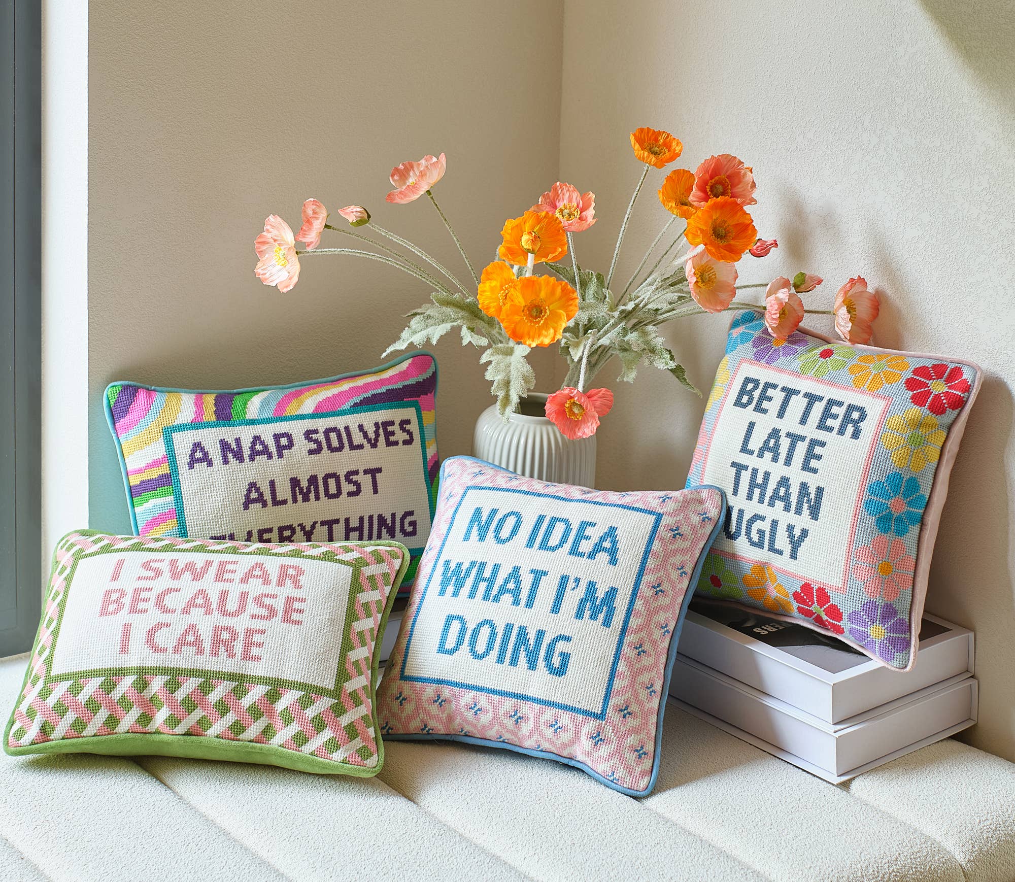 Better Late Than Ugly Needlepoint Pillow