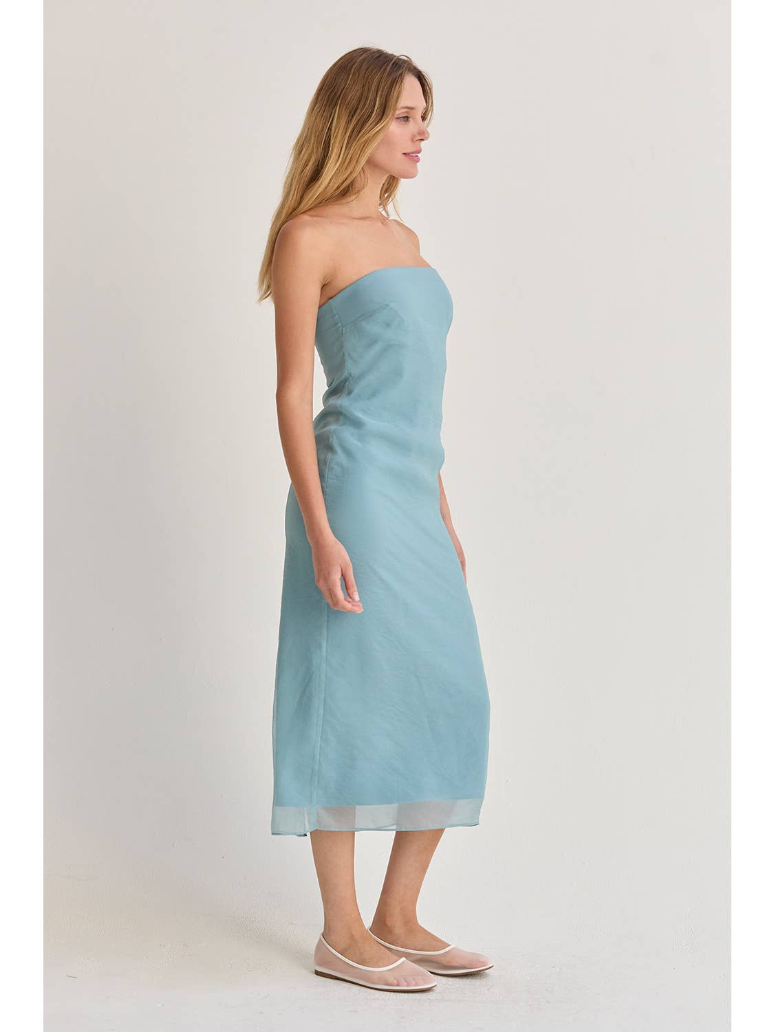 Zeah Organza Strapless Midi Dress