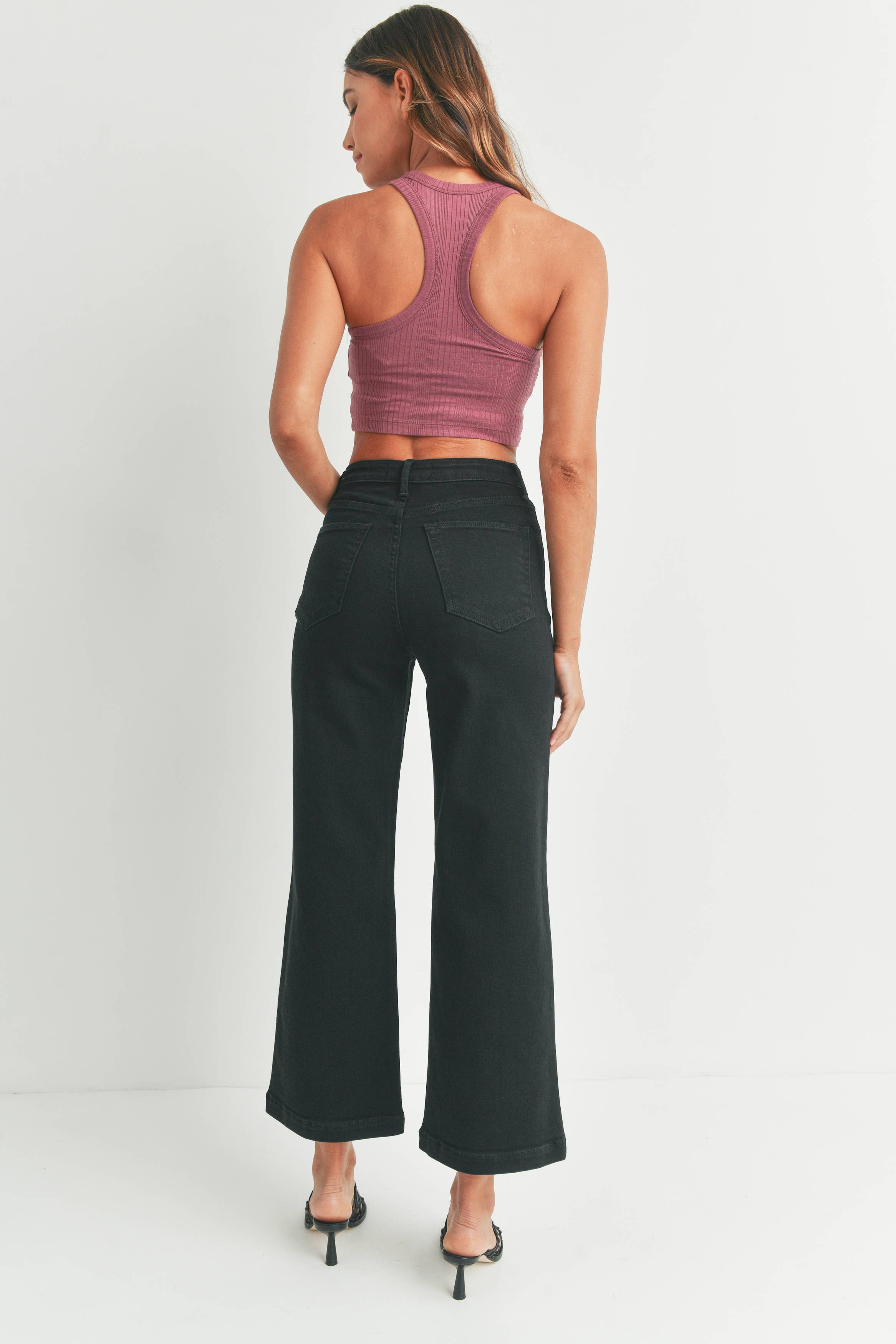 Patch Pocket Wide Leg Denim - Black
