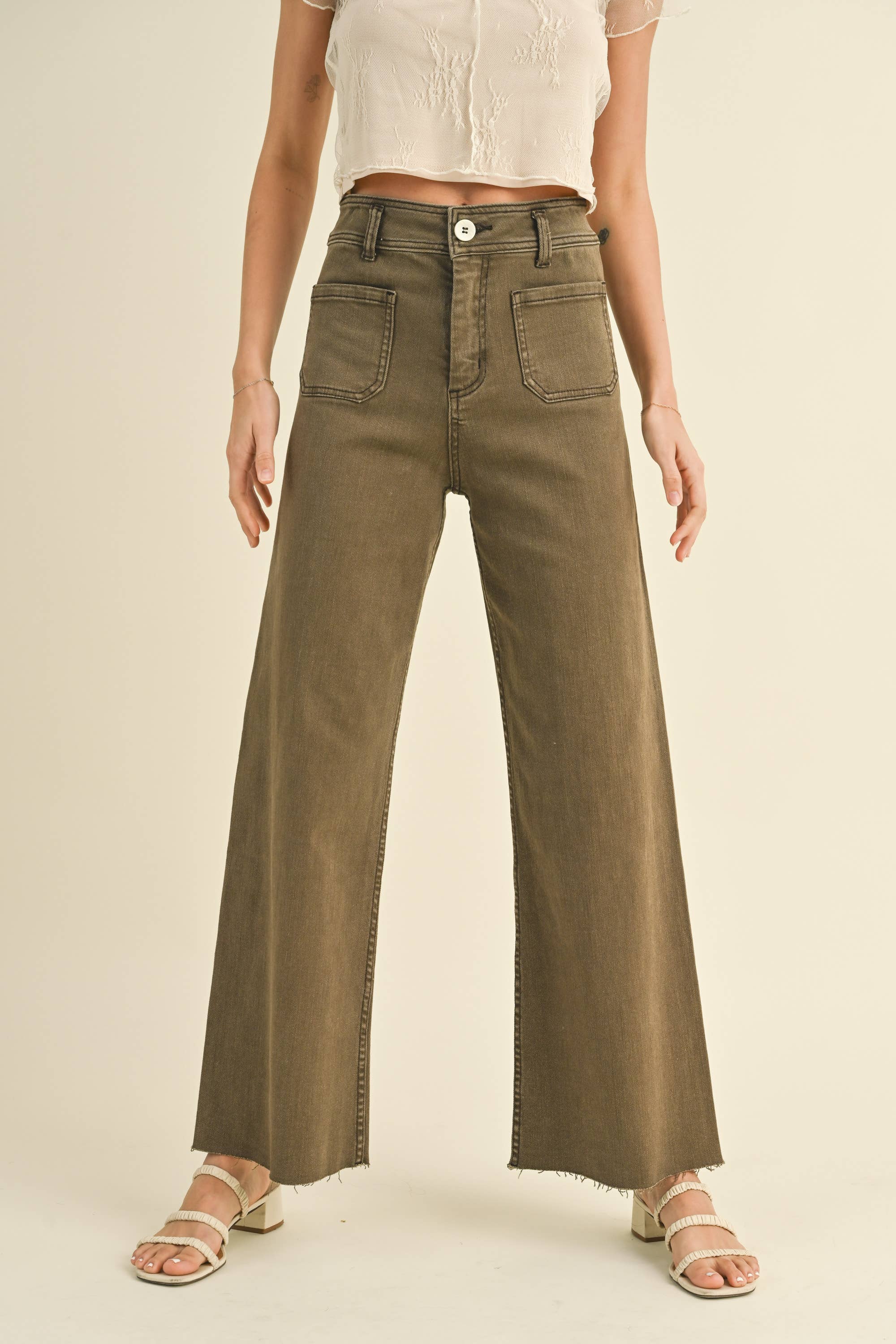 The Right Fit Wide Leg Pant - Washed Brown