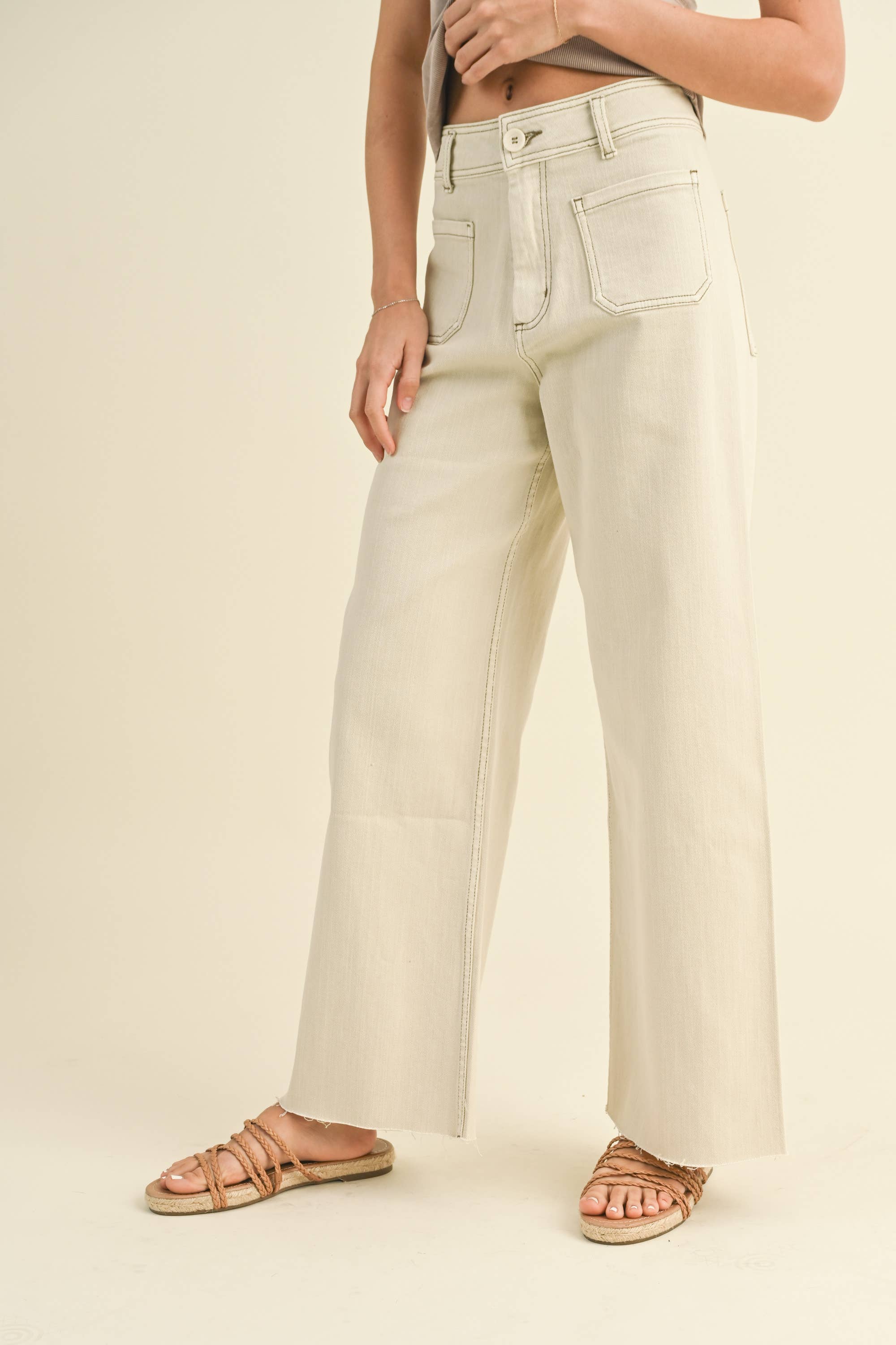 The Right Fit Wide Leg Pant - Washed Beige