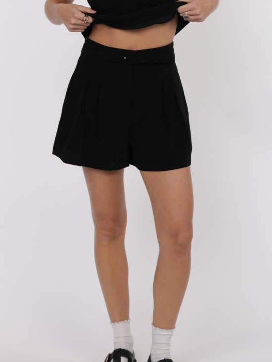 My Heart Crepe Pleat Front Belted Short
