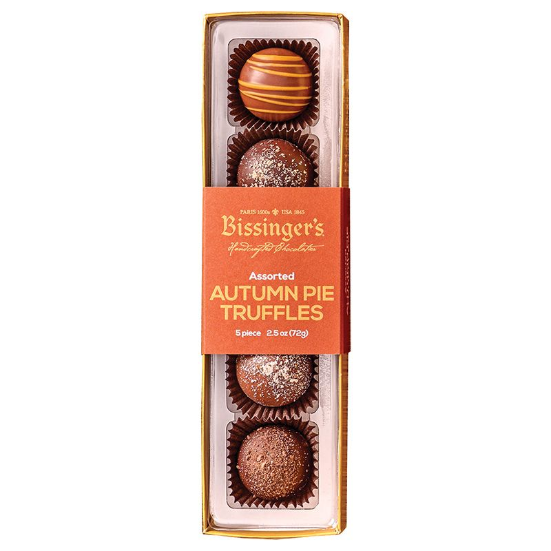 Assorted Autumn Pie truffle box with five chocolate truffles, assorted flavors