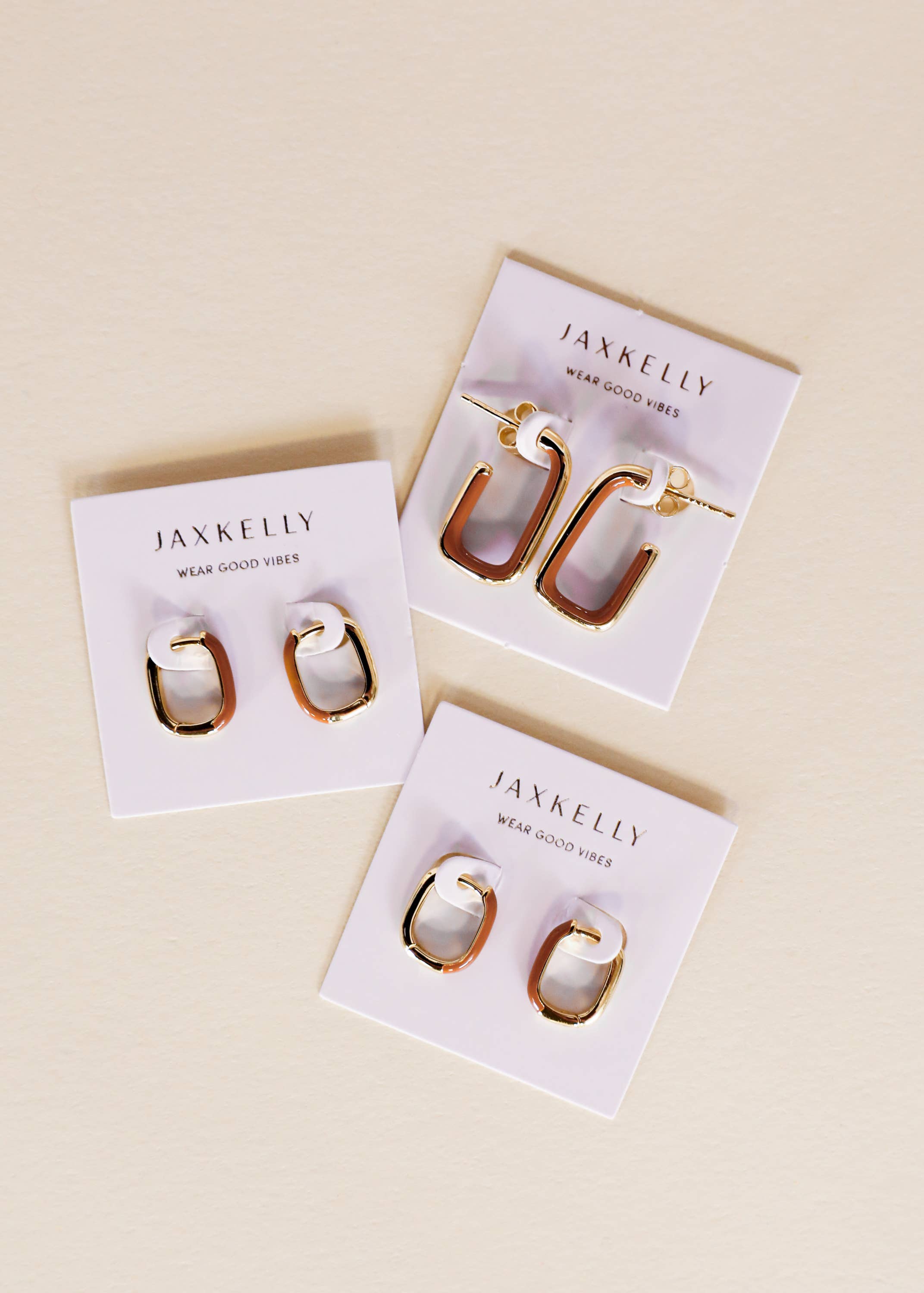 Color Dipped Rectangle Hoop Earrings - Brown Enamel