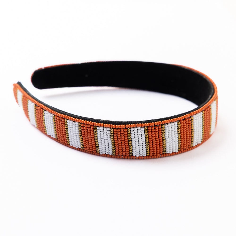 Gameday Striped Beaded Headband - Burnt Orange