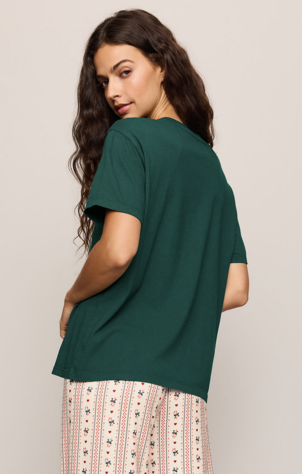 Dark green boyfriend tee with short sleeves, plain back view