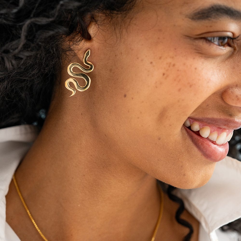 Kara Snake  Brass Post Earrings