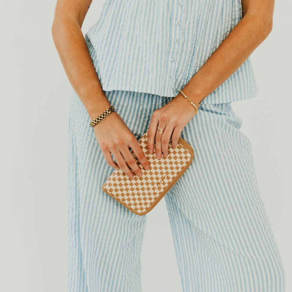 Lenni Large Zip Woven Wallet - Checkered Tan