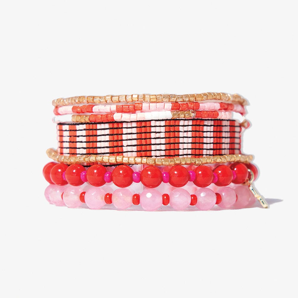 Lady in Red Mixed Bracelet Stack