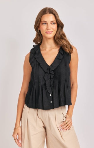 Terra Ruffle Pintuck Sleeveless Top