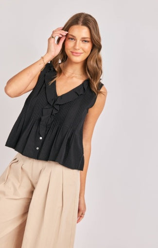Terra Ruffle Pintuck Sleeveless Top