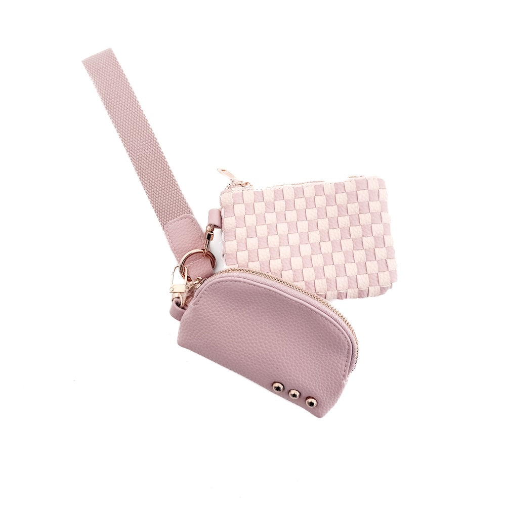 Wonderlust Woven Dual Pouch Wristlet - Blush Checkered