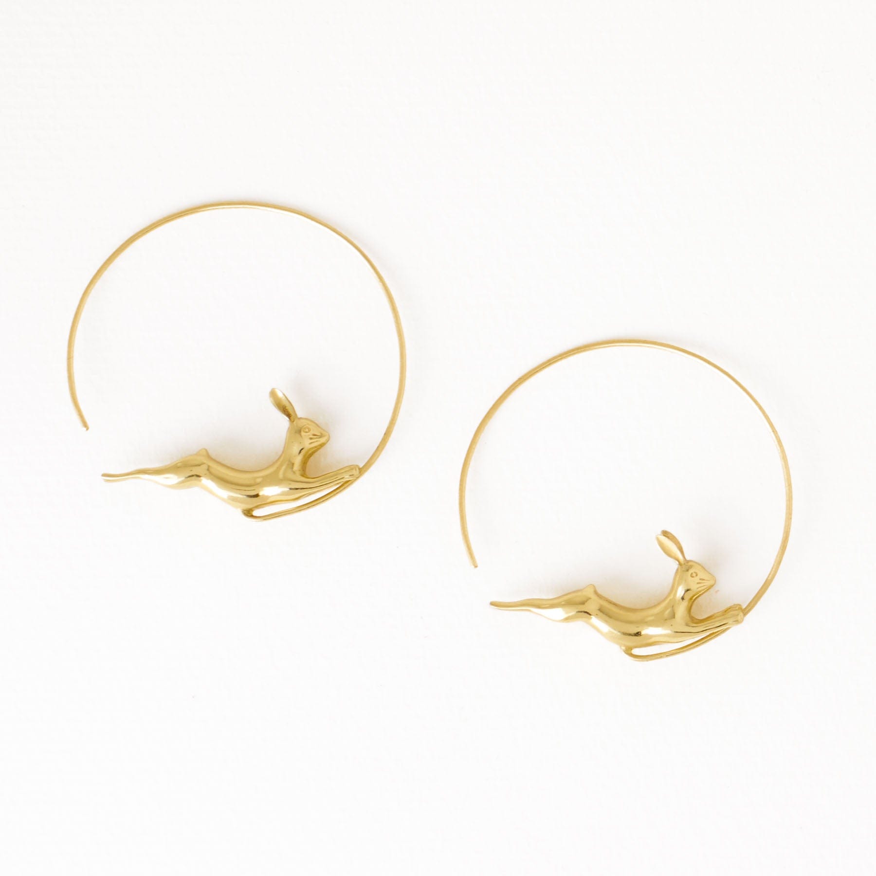 Wren Bunny Brass Hoop Earrings