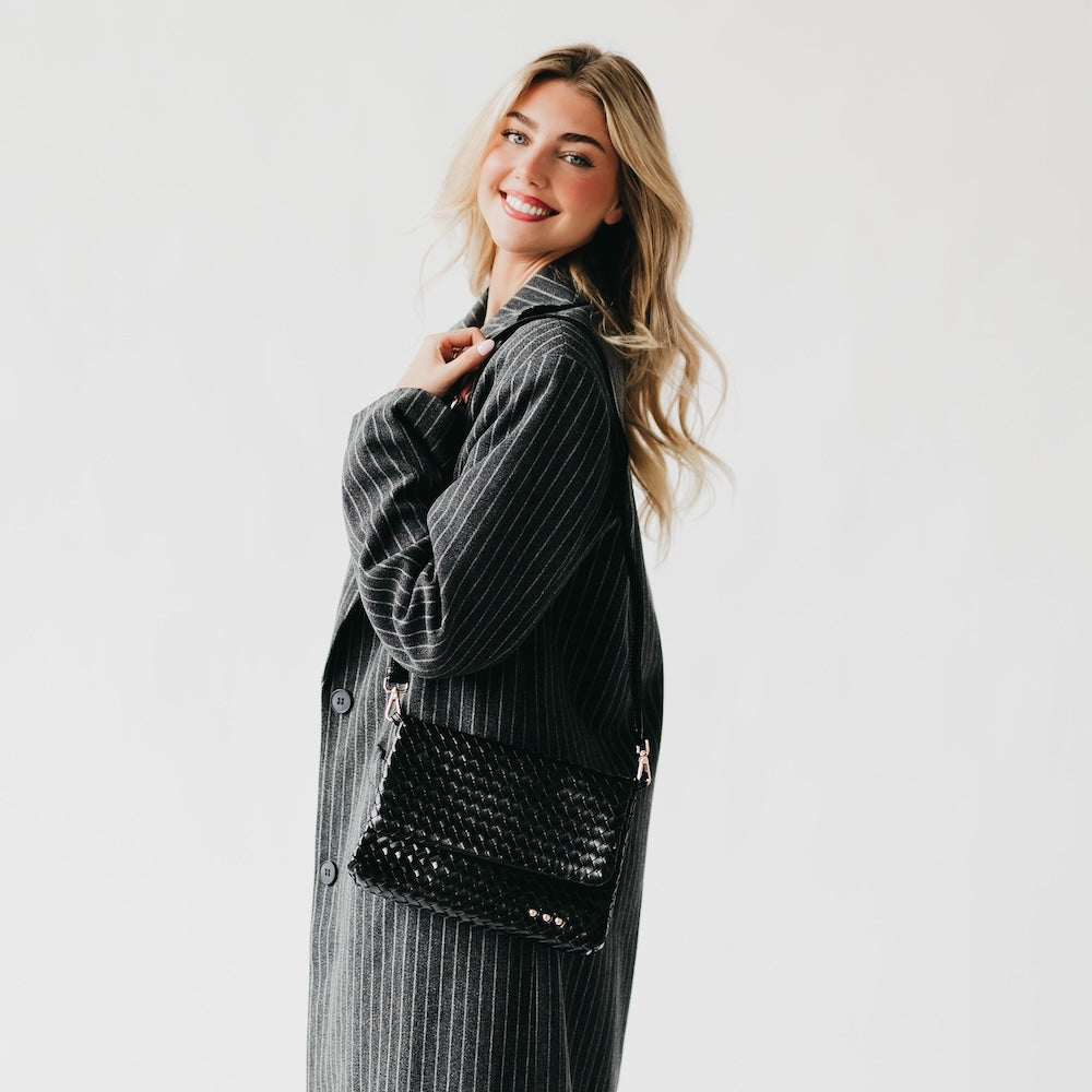 Wrenlee Woven Flap Crossbody - Black