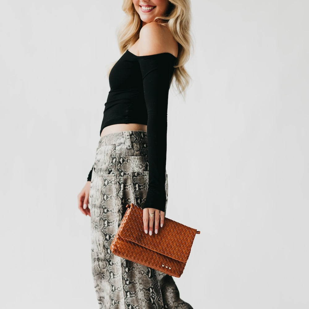 Wrenlee Woven Flap Crossbody - Brown