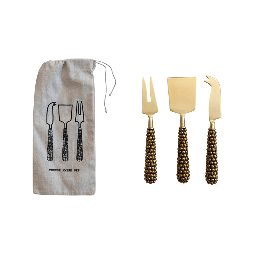 Beaded Brass Cheese Knife Set