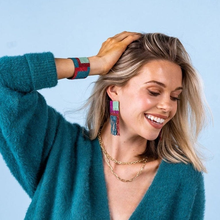 Long Block Luxe Fringe Earrings